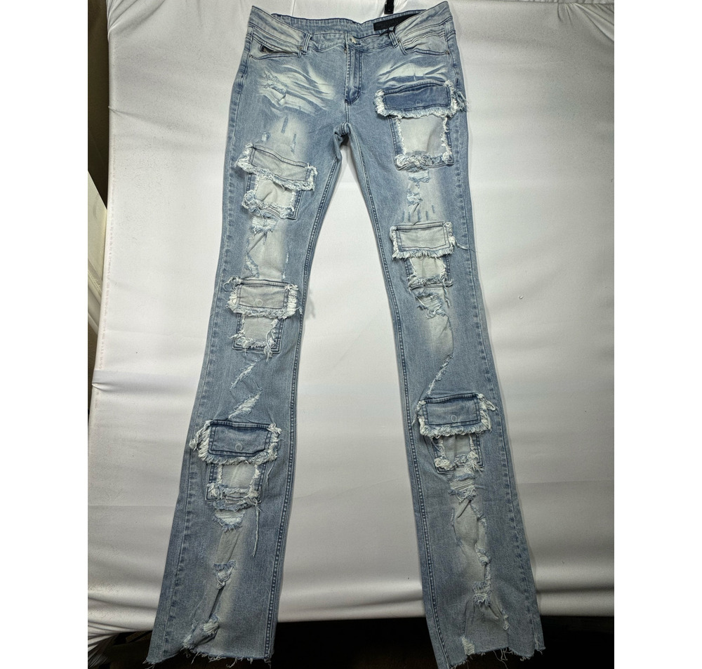 NWT Rockstar Original Men's Super Stacked Flare Petrus Blue Jeans - 42 (40x45.5)
